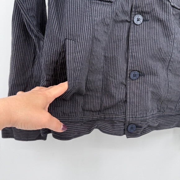 Kane Unke Jacket Men Medium Black Gray Stripes Canvas Button Up Shirt Military - Picture 5 of 13